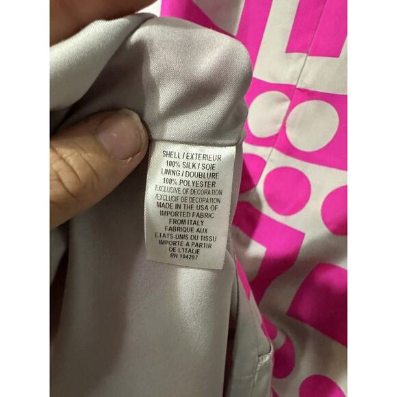 Milly of NY Color Block Geometric Fushia Pink Gray Sequins Mesh Silk Sz 8 Dress - Picture 7 of 7